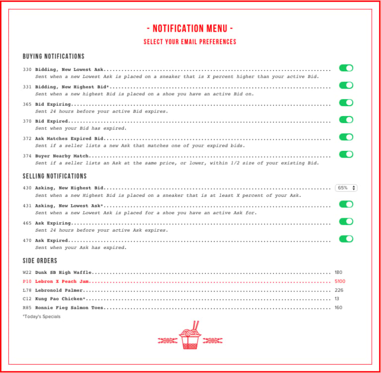 StockX Chinese Menu Email Settings