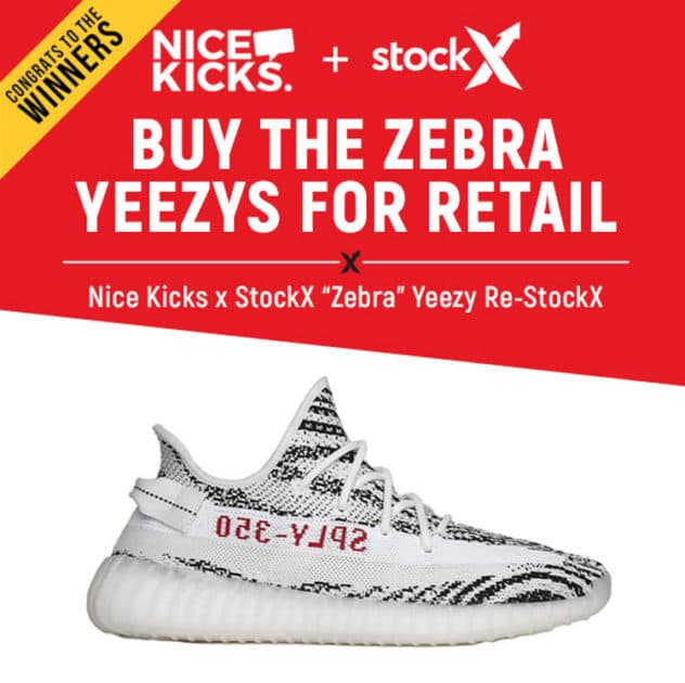 Winner Announcement: Nice Kicks Zebra Yeezy Re-StockX