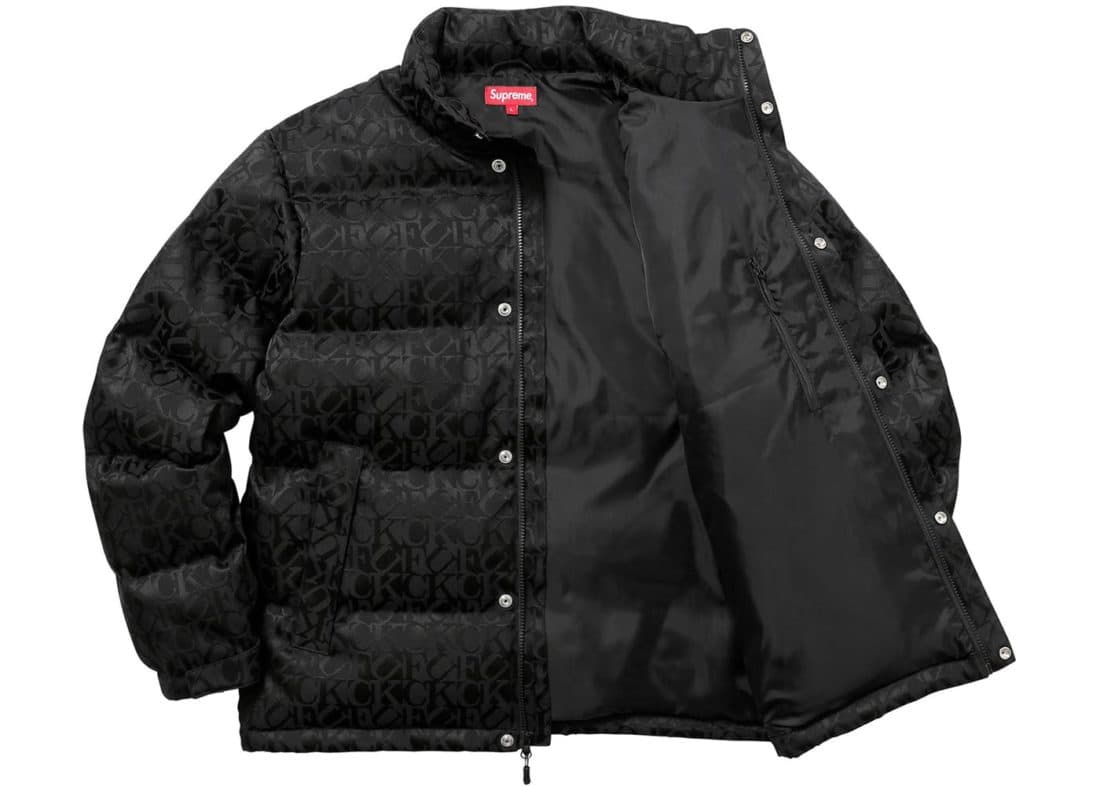 美品　Supreme Fuck Jacquard Puffy Jacket Supreme Fuck Jacquard Puffy Jacket Black Fall/Winter 2017