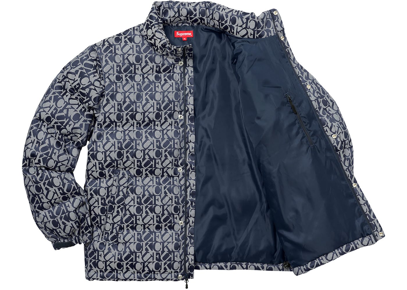 Supreme Fuck Jacquard Puffy Jacket Navy Fall/Winter 2017