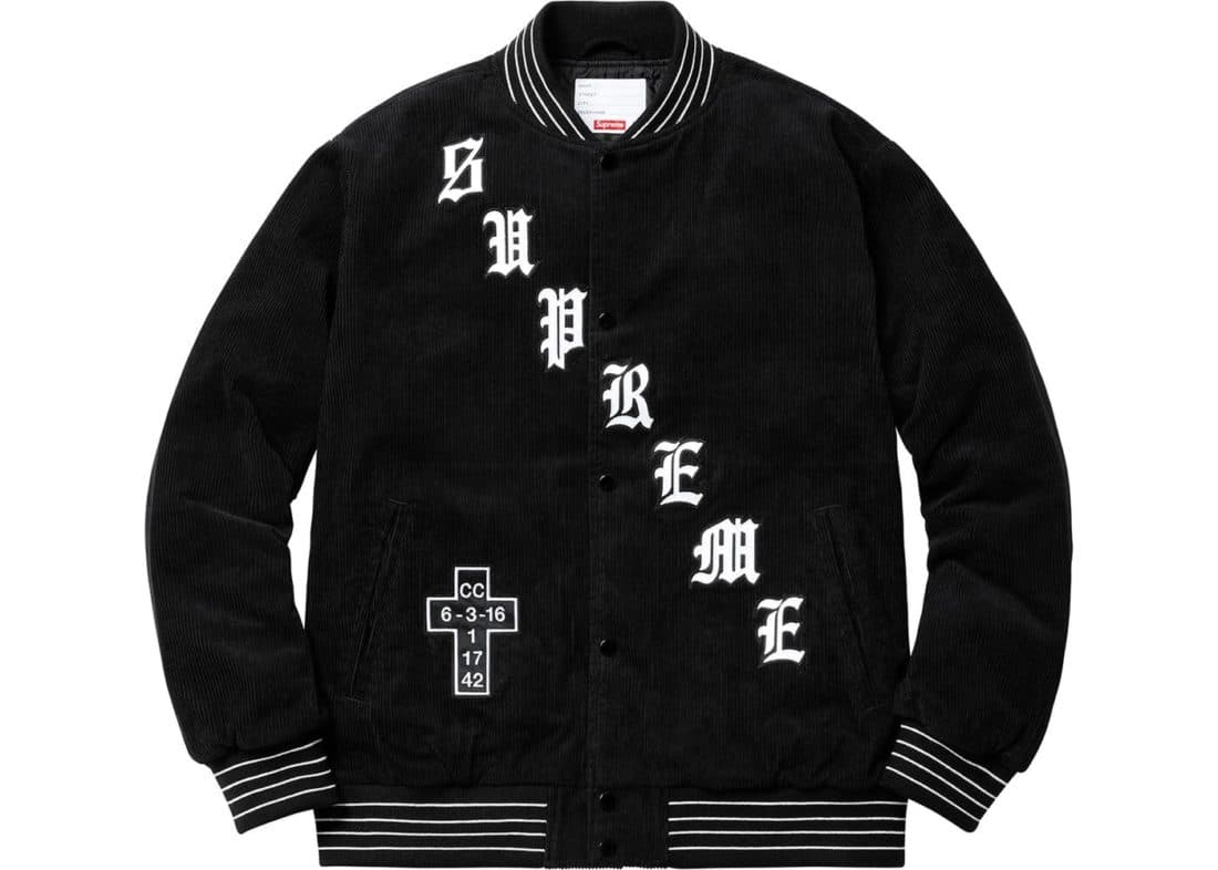 Supreme Old English Corduroy Varsity Jacket Black