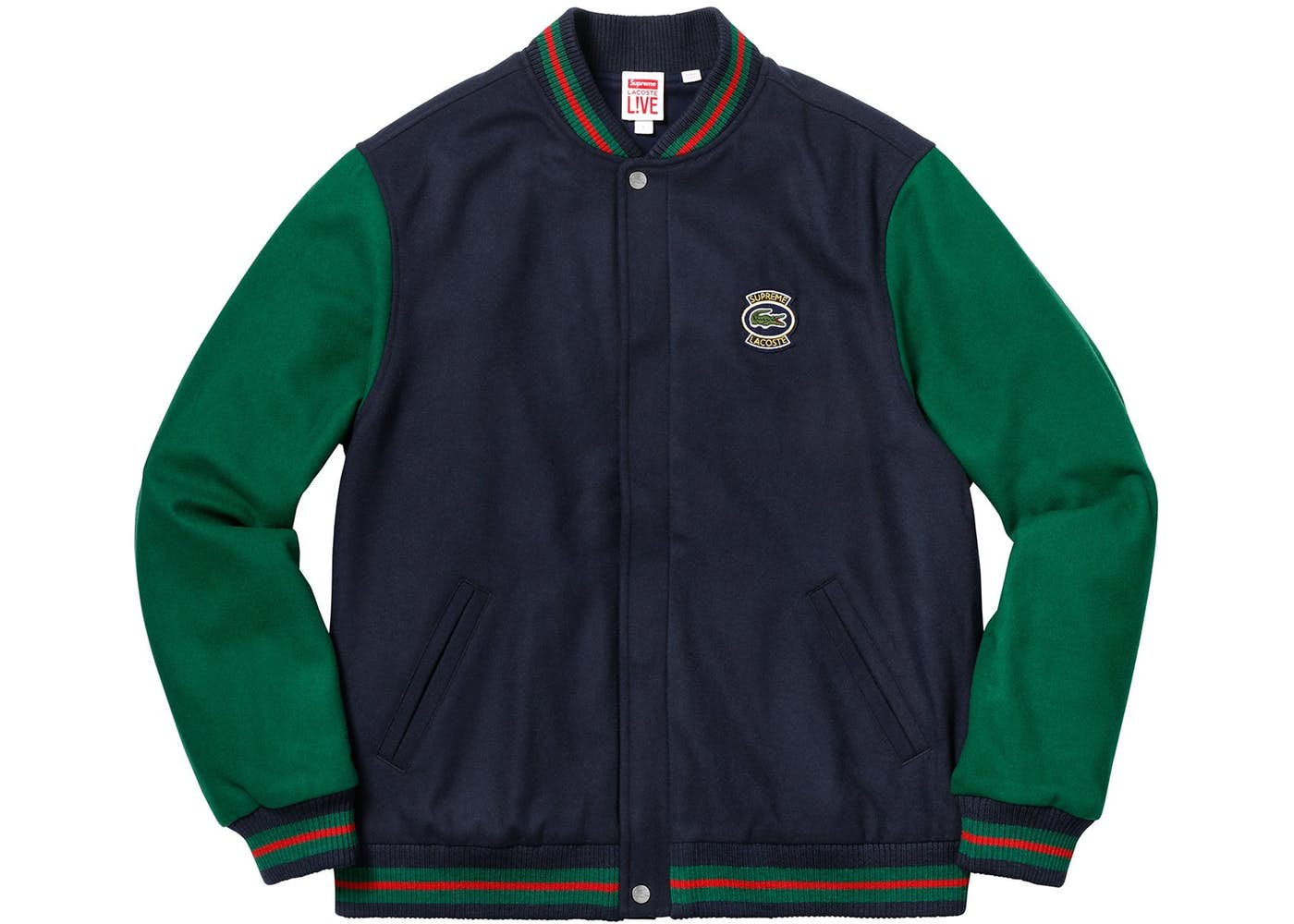 Supreme LACOSTE Wool Varsity Jacket Navy Spring/Summer 2018