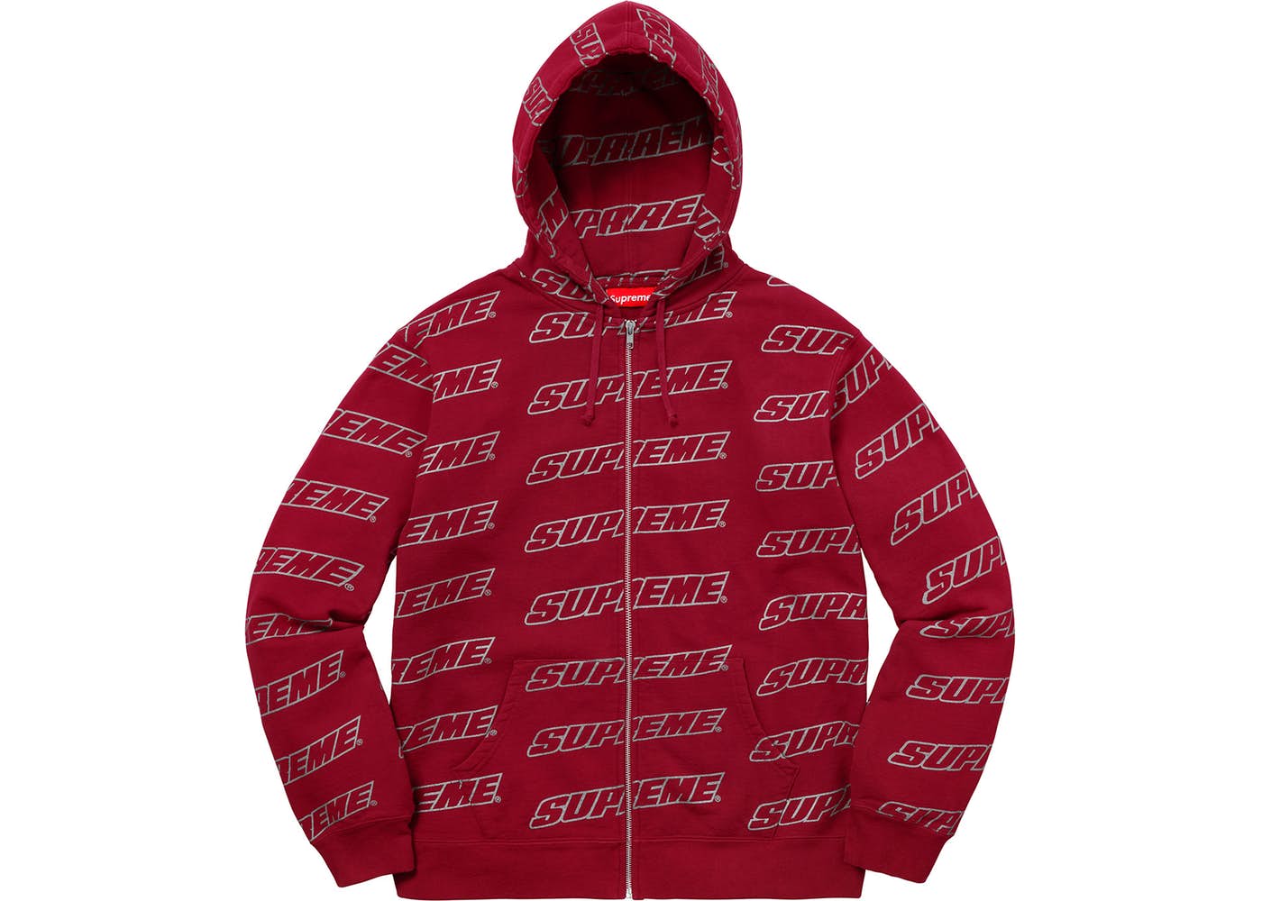 Supreme Repeat Zip Up Hooded Sweatshirt Cardinal