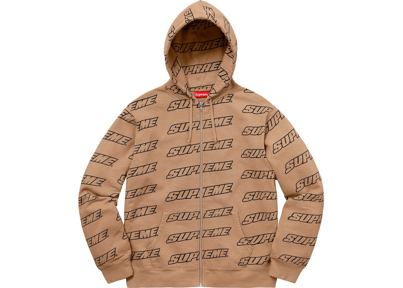 Supreme Repeat Zip Up Hooded Sweatshirt Light Brown