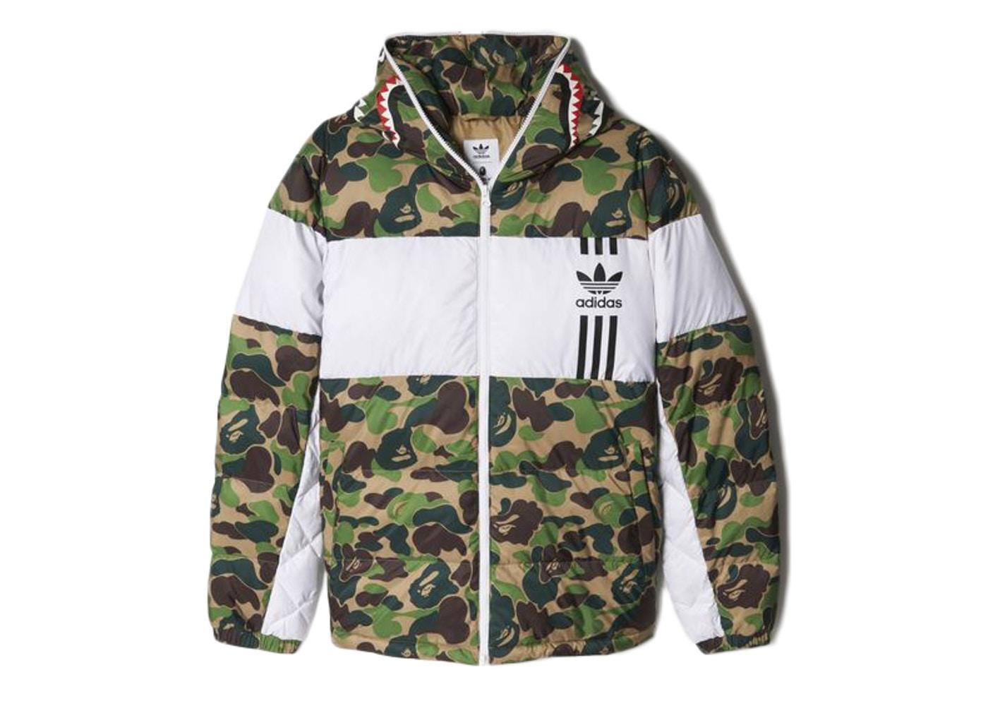 Bape X adidas ABC Camo Firebird Shark Puffer Jacket Green