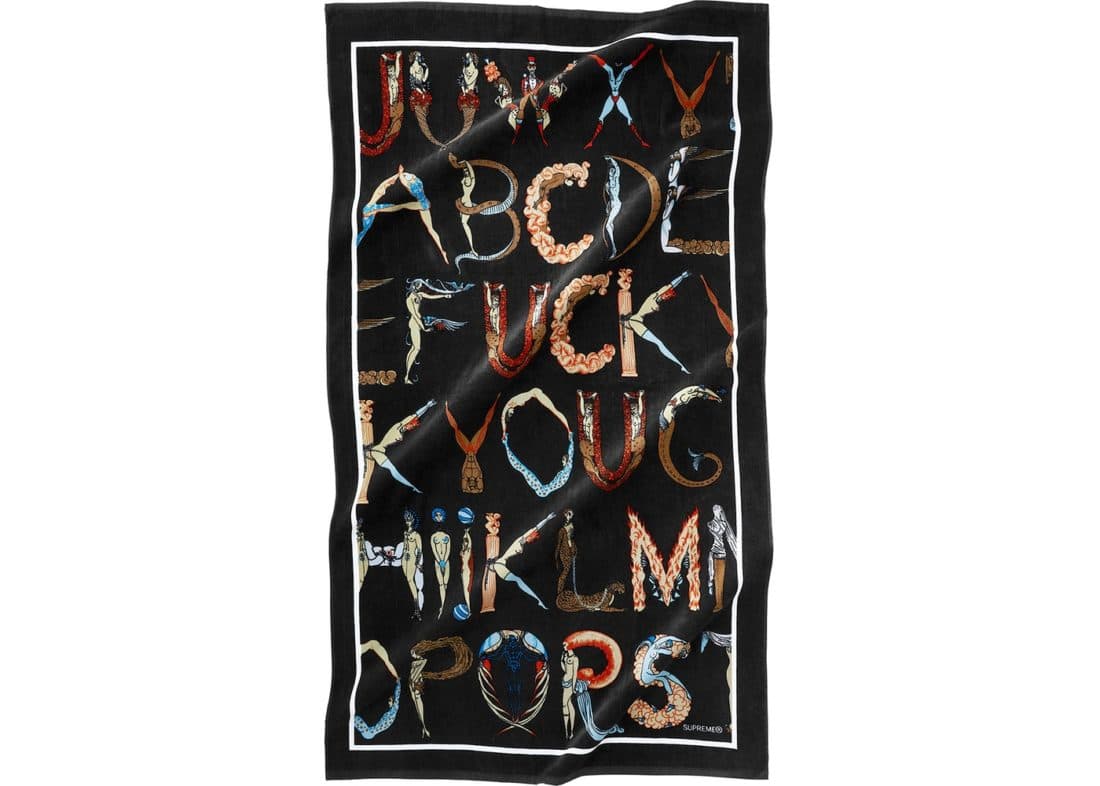 Supreme Alphabet Beach Towel Black Spring/Summer 2018