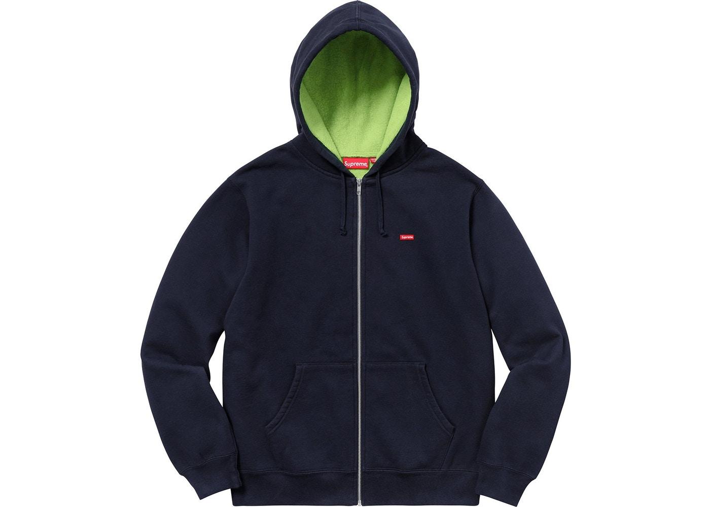 Supreme Contrast Zip Up Hooded Sweatshirt Navy Spring/Summer 2018