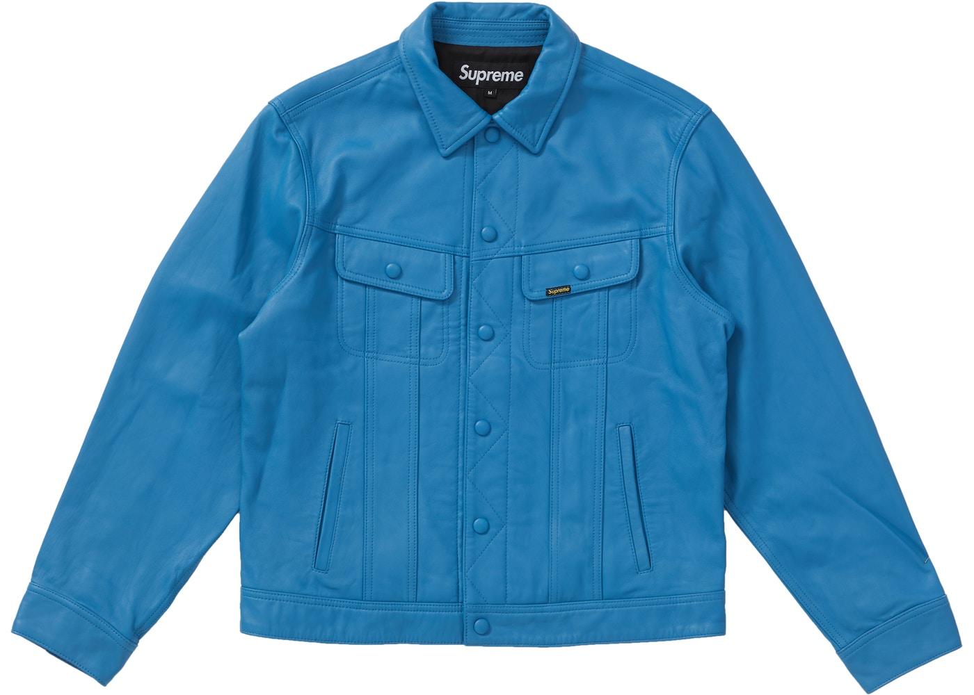 Supreme Leather Trucker Jacket Blue