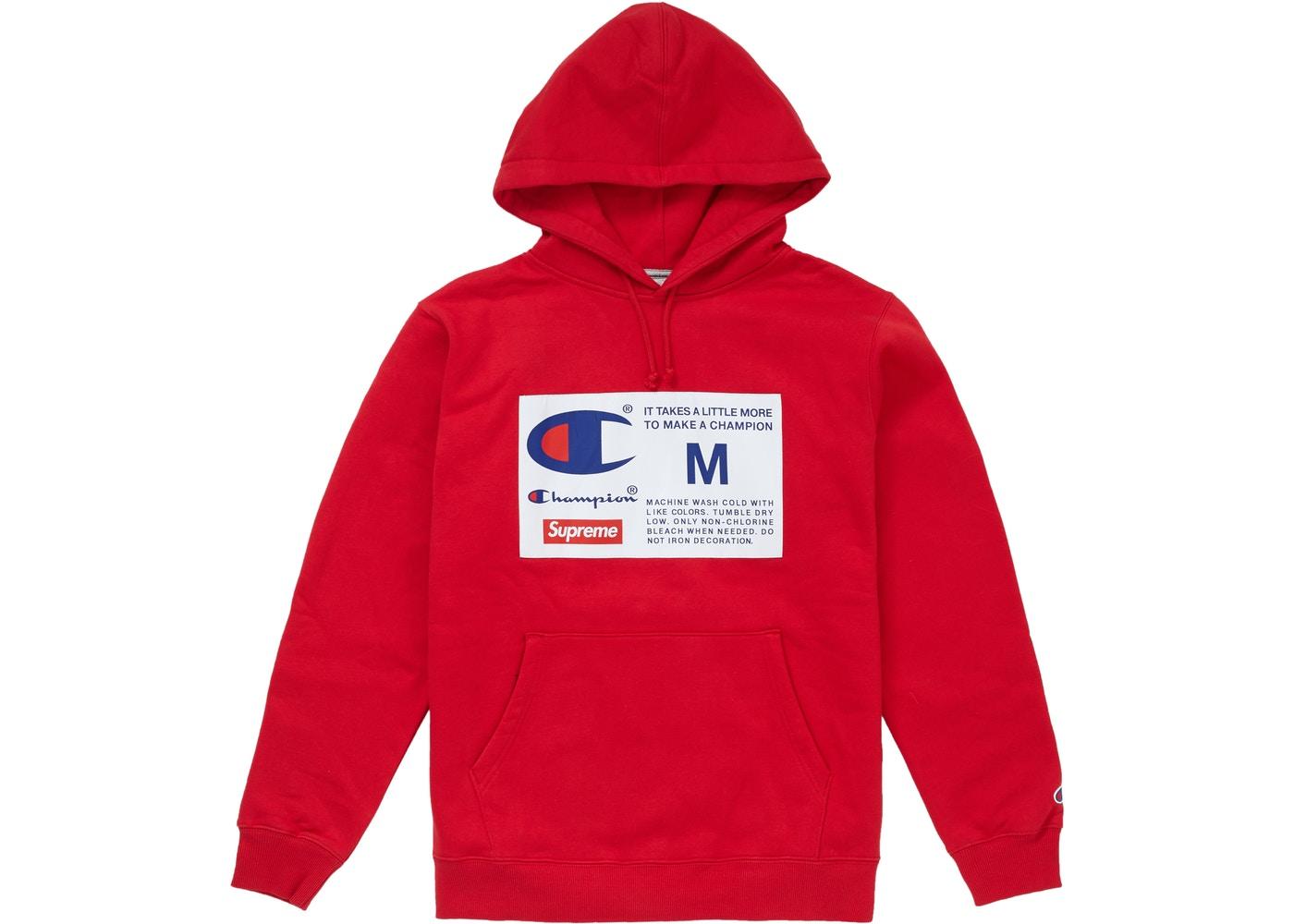 Supreme Champion Label Hooded Sweatshirt Red - StockX News