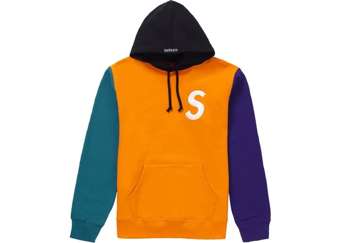 Supreme S Logo Colorblocked Hoodie Orange