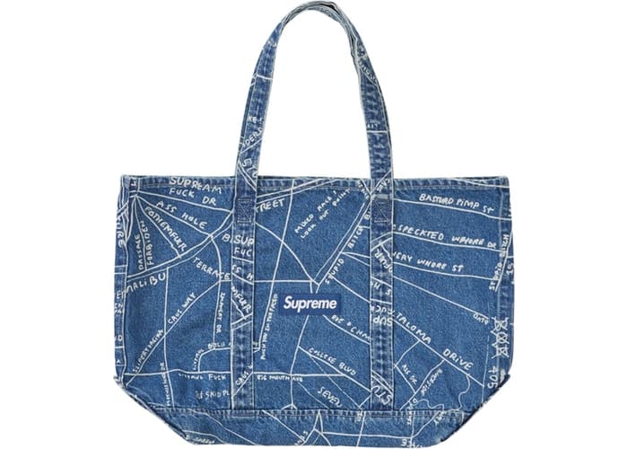 Supreme Gonz Map Denim Tote Washed Blue Spring/Summer 2019