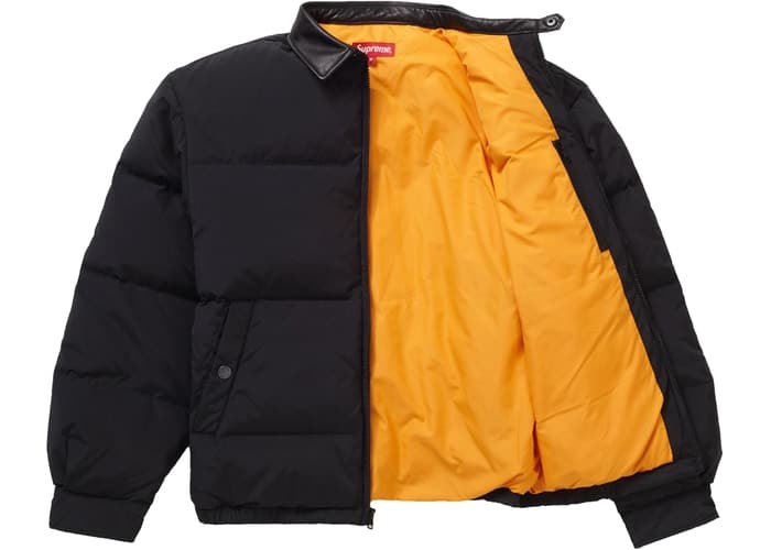 Supreme Leather Collar Puffy Jacket Black Fall Winter 2019