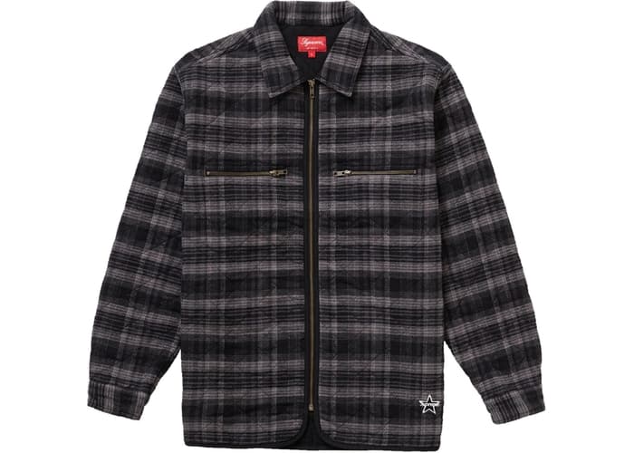 Supreme Quilted Plaid Zip Up Shirt Black Fall/Winter 2019