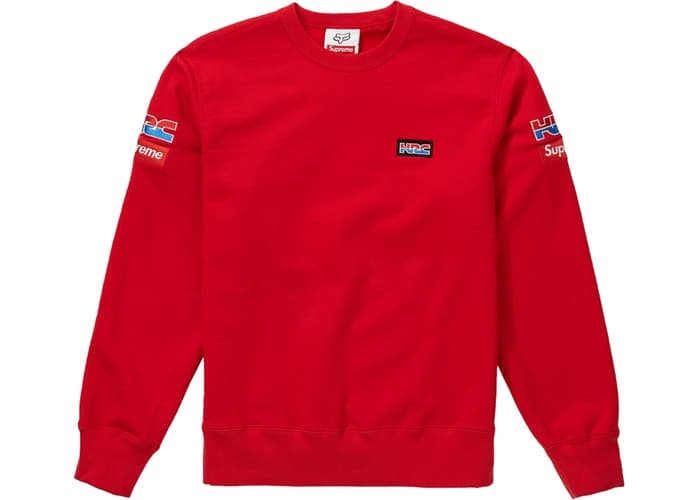 Supreme Honda Fox Racing Crewneck Red Fall Winter 2019