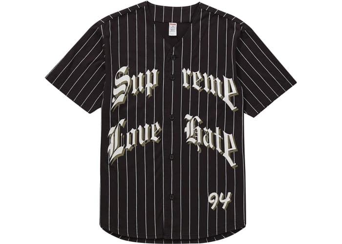 Supreme Love Hate Baseball Jersey Black