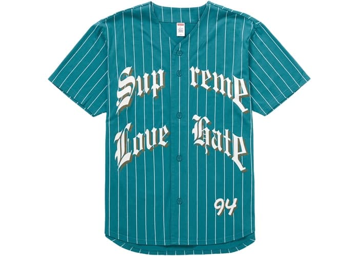Supreme Love Hate Baseball Jersey Teal