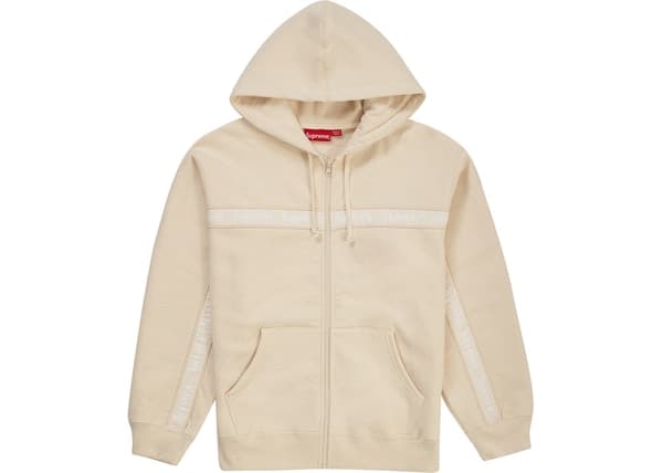 Supreme Text Stripe Zip Up Hooded Sweatshirt Natural