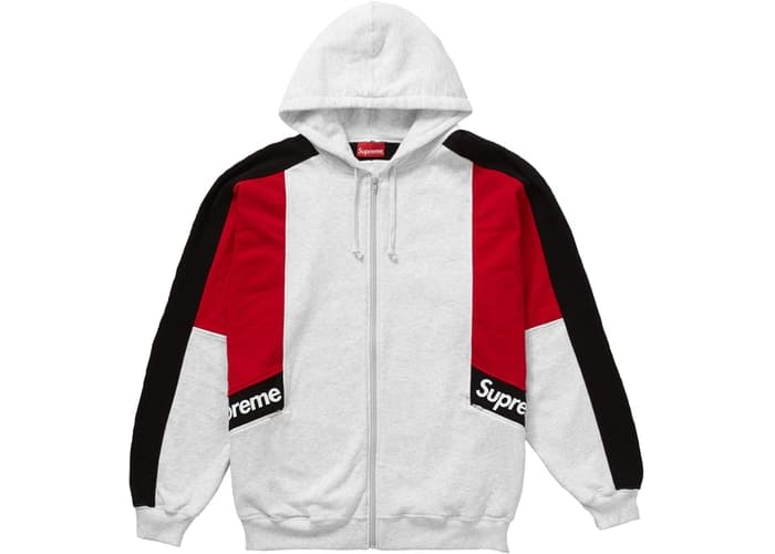 Supreme Color Blocked Zip Up Hooded Sweatshirt Ash Grey