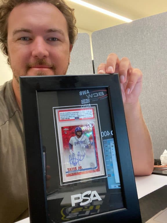 Phil in the Phil's Pulls studio with his Fernando Tatis Jr. Topps Chrome Sapphire Red Auto PSA 10