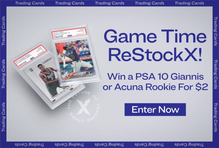 Game Time ReStockX, Win the Giannis Prizm Rookie or Acuna Bat Down PSA 10 for $2