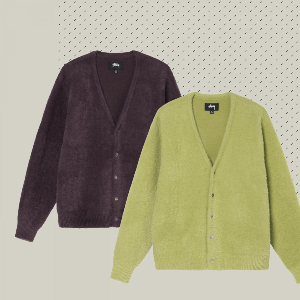 STUSSY SHAGGY CARDIGAN LIME S - トップス