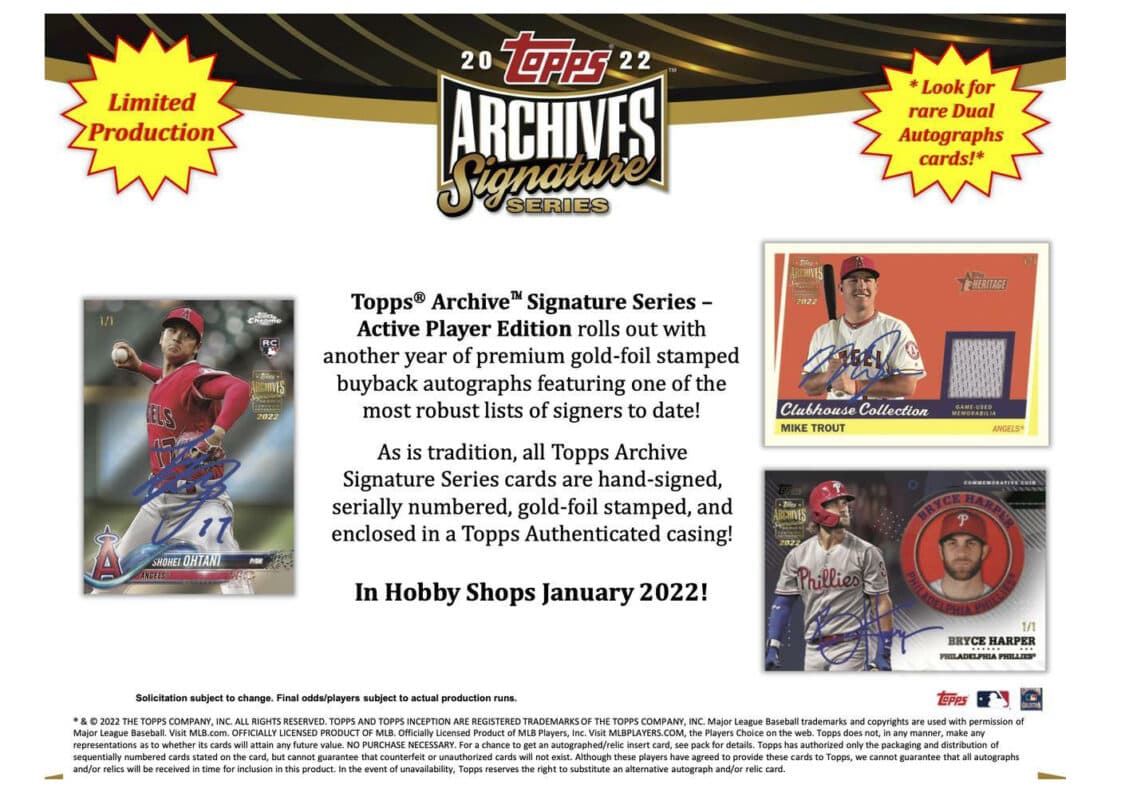 2022 Topps Archives Signature Series Baseball trading card releases